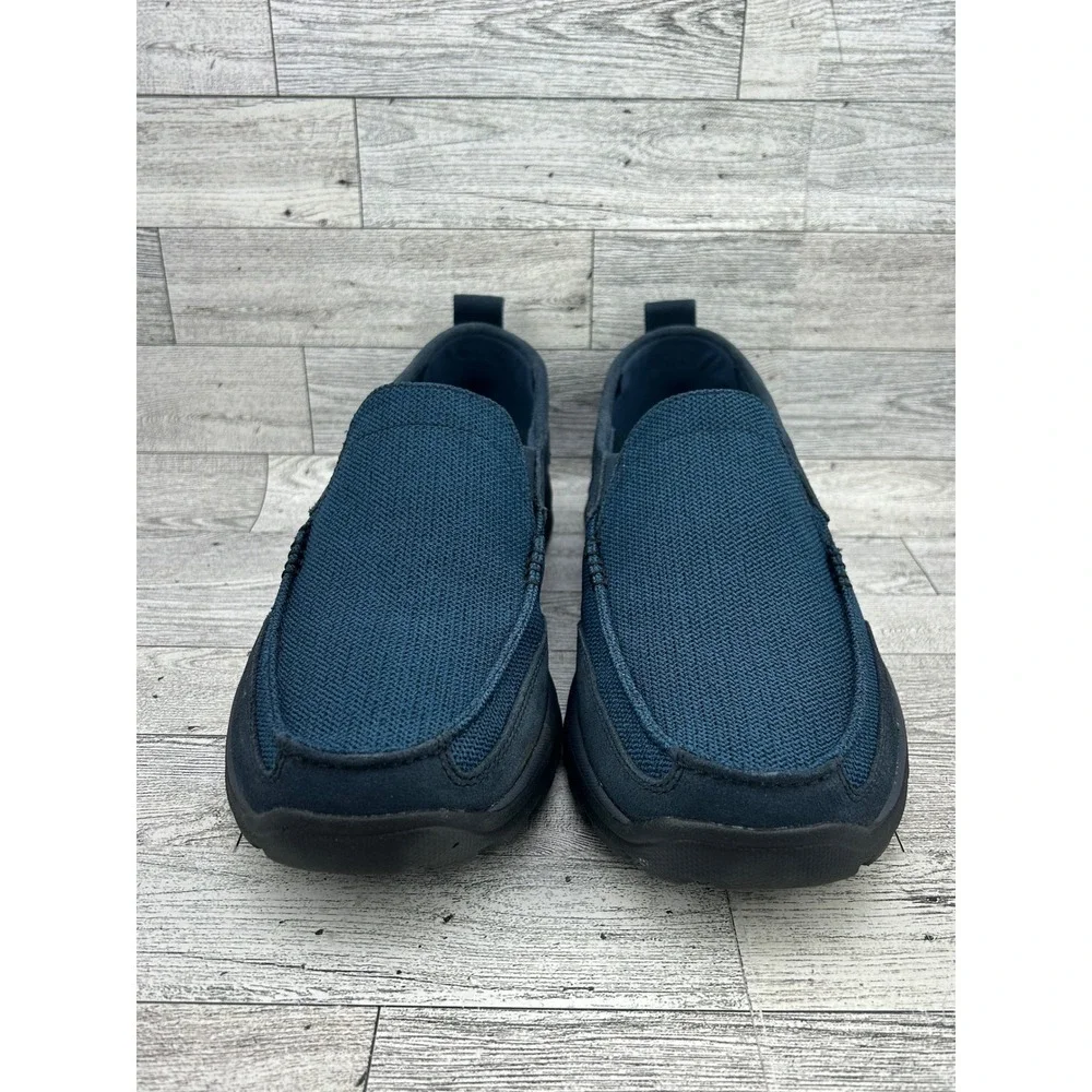 Skechers Relaxed Fit Men Sz 9.5 Navy Blue Leather Textile Slip On Loafers 64365‎